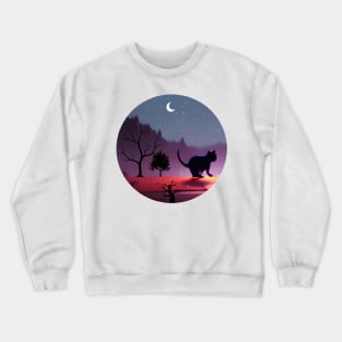 Silueta de gato bajo la luna Crewneck Sweatshirt